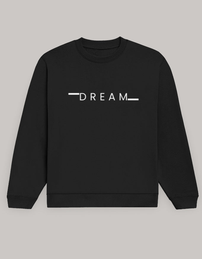 Men’s DREAM Text Sweatshirt – Cozy Casual Wear sweatshirt regular fit cotton fabric heavyweight fabric printed design detail view by HAViT Apparel