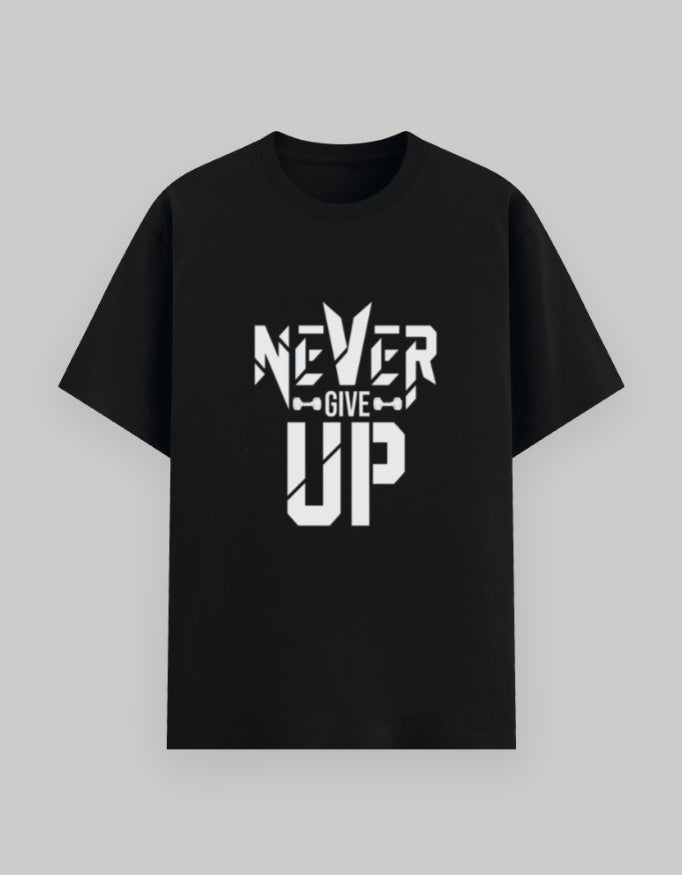 Never Give Up Basic Tee cotton fabric detail view by HAViT Apparel