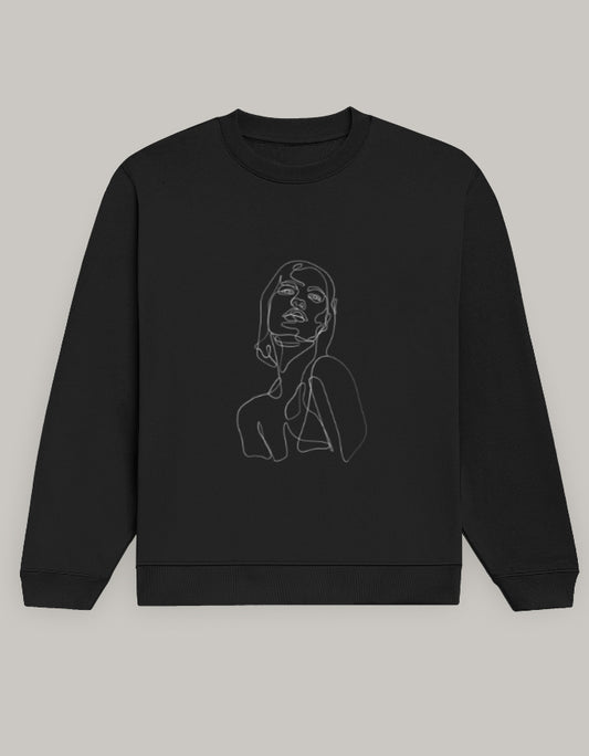 Women’s Regular Fit Sweatshirt with Abstract Line Art Print sweatshirt regular fit cotton fabric heavyweight fabric printed design detail view by HAViT Apparel
