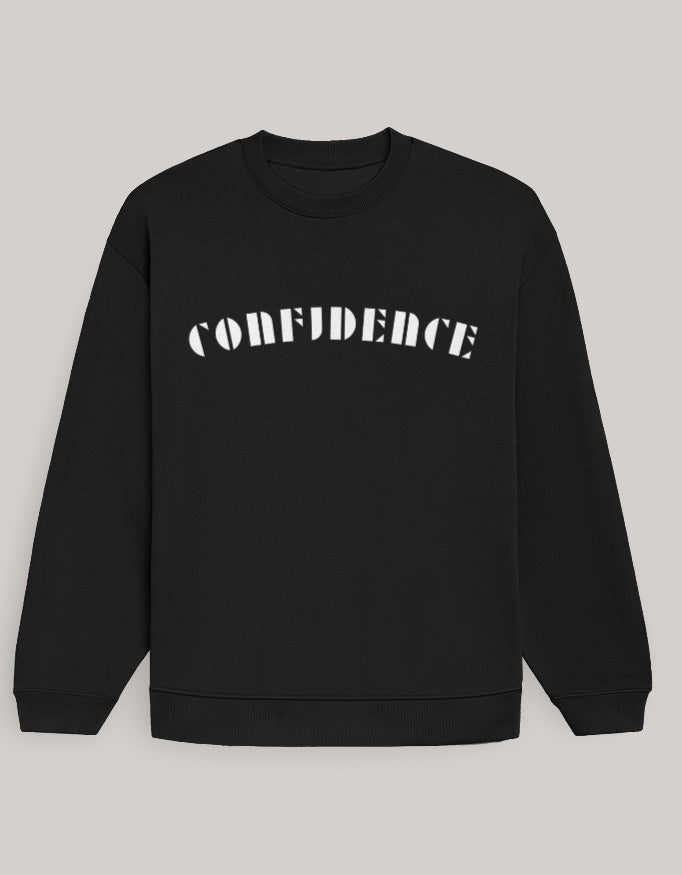 Men’s Oversized Confidence Typography Sweatshirt sweatshirt oversized fit cotton fabric heavyweight fabric graphic print printed design detail view by HAViT Apparel