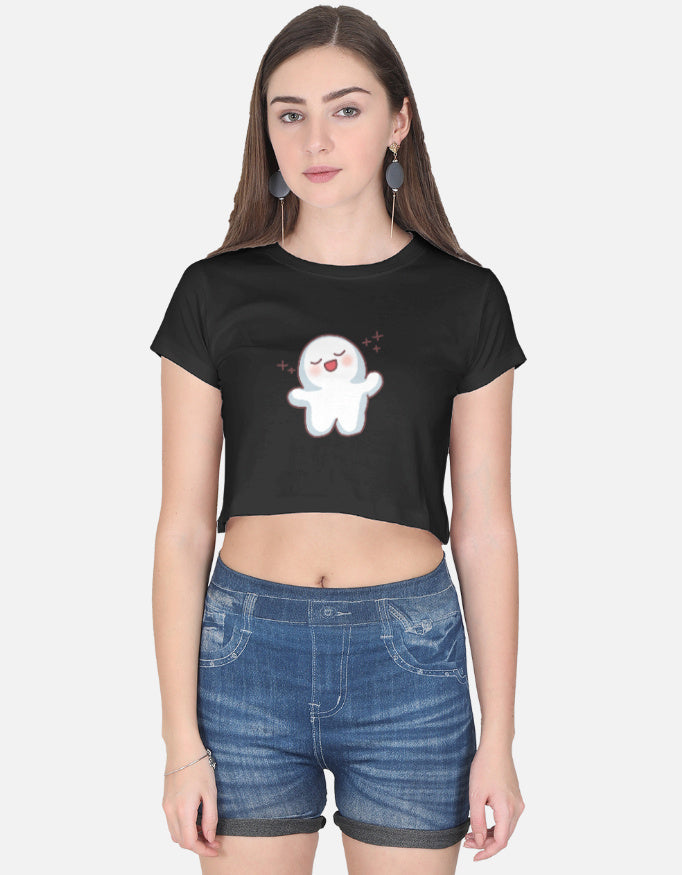 Chill Smiley Crop Top cotton fabric heavyweight fabric detail view by HAViT Apparel