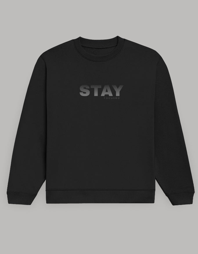 Stay Focus Sweatshirt – Minimal Motivation Edition sweatshirt regular fit cotton fabric heavyweight fabric detail view by HAViT Apparel