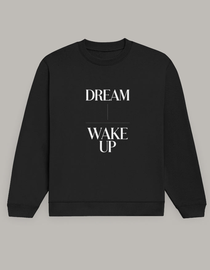 Dream Wakeup Sweatshirt – Minimal Motivation Edition sweatshirt regular fit cotton fabric heavyweight fabric printed design detail view by HAViT Apparel