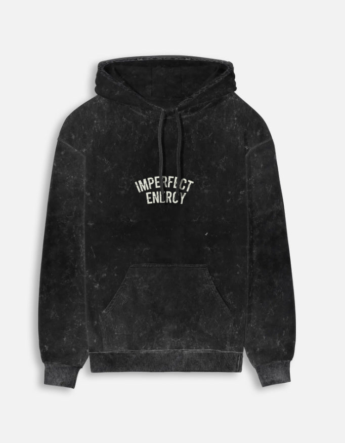 Imperfect Energy- Acid Washed Hoodie hoodie oversized fit acid washed cotton fabric heavyweight fabric printed design detail view by HAViT Apparel