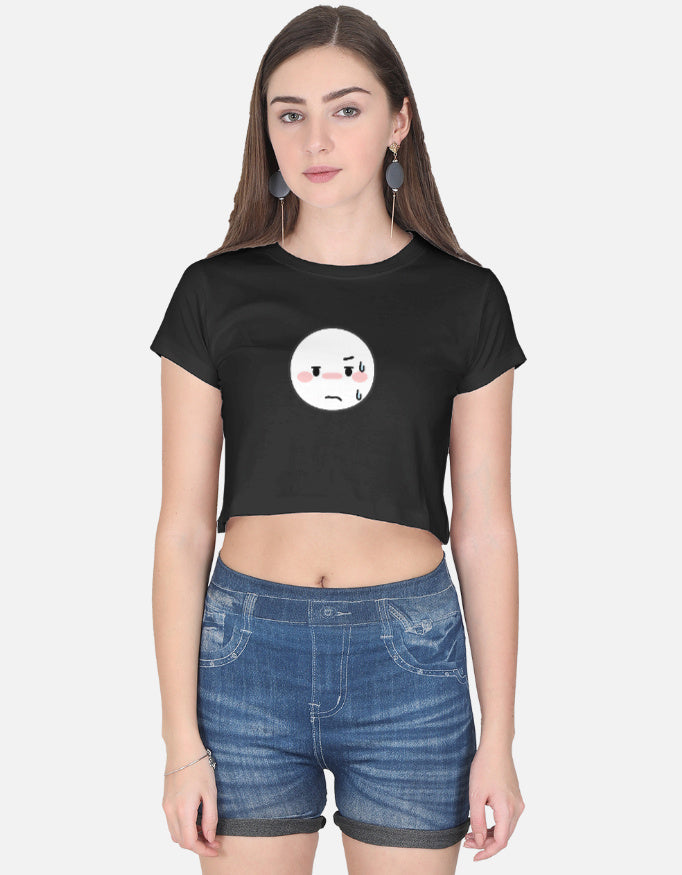Annoyed Smiley Crop Top cotton fabric heavyweight fabric detail view by HAViT Apparel
