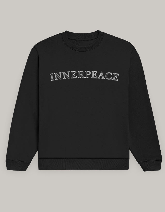Men’s Inner Peace Graphic Sweatshirt – Clean Typography sweatshirt regular fit cotton fabric heavyweight fabric graphic print printed design detail view by HAViT Apparel