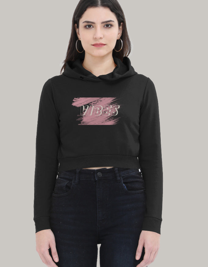 Vibes Cropped Hoodie – Brush Stroke Graphic Print hoodie cotton fabric heavyweight fabric graphic print printed design detail view by HAViT Apparel