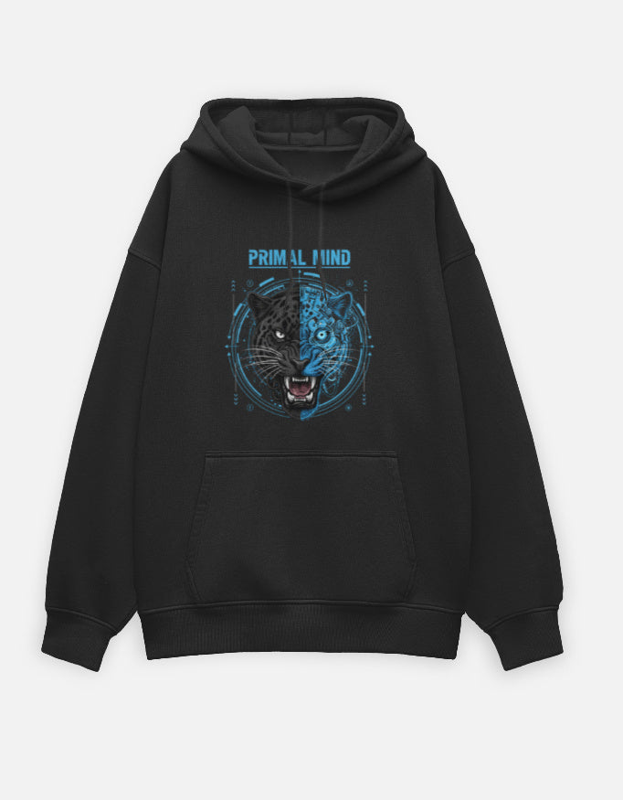 Primal Mind- Oversized Hoodie sweatshirt oversized fit cotton fabric heavyweight fabric detail view by HAViT Apparel