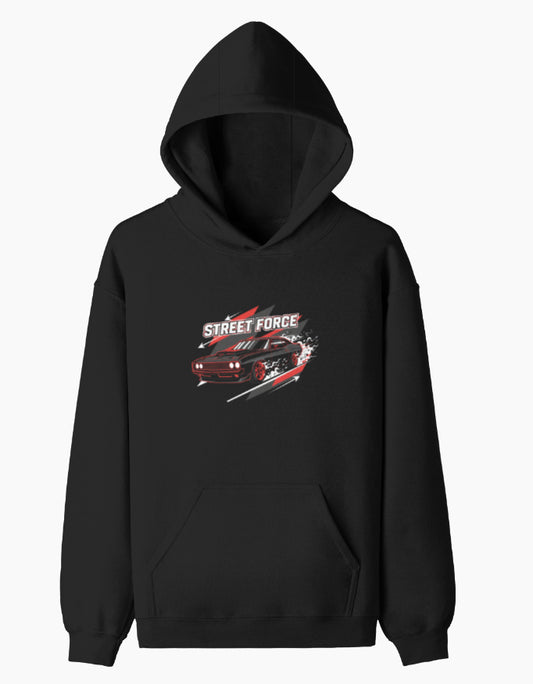 Street Force- Pullover Hoodie sweatshirt regular fit cotton fabric heavyweight fabric detail view by HAViT Apparel