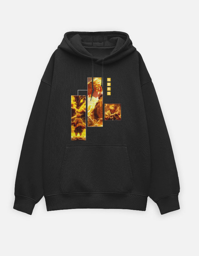 Anime Oversized Hoodie hoodie oversized fit cotton fabric heavyweight fabric printed design anime inspired design detail view by HAViT Apparel