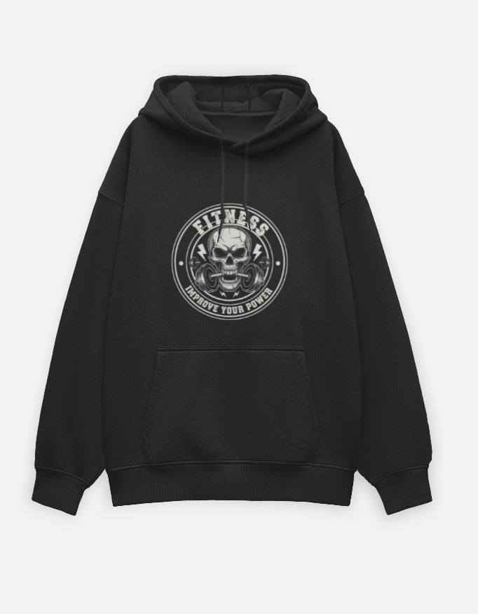 Fitness Improve Your Power- Oversized Hoodie hoodie oversized fit cotton fabric heavyweight fabric detail view by HAViT Apparel