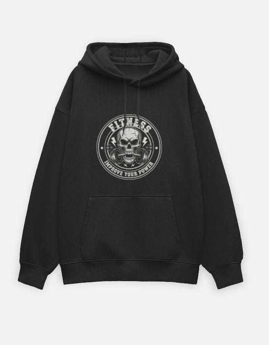 Fitness Improve Your Power- Oversized Hoodie hoodie oversized fit cotton fabric heavyweight fabric detail view by HAViT Apparel