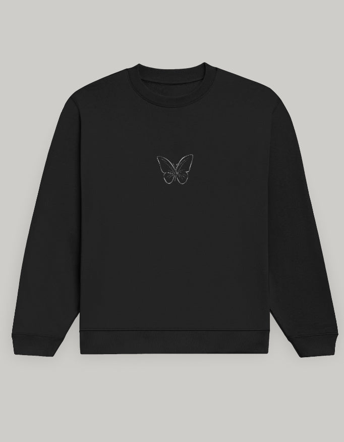 Aesthetic Butterfly Print Women’s Sweatshirt sweatshirt regular fit cotton fabric heavyweight fabric graphic print printed design detail view by HAViT Apparel