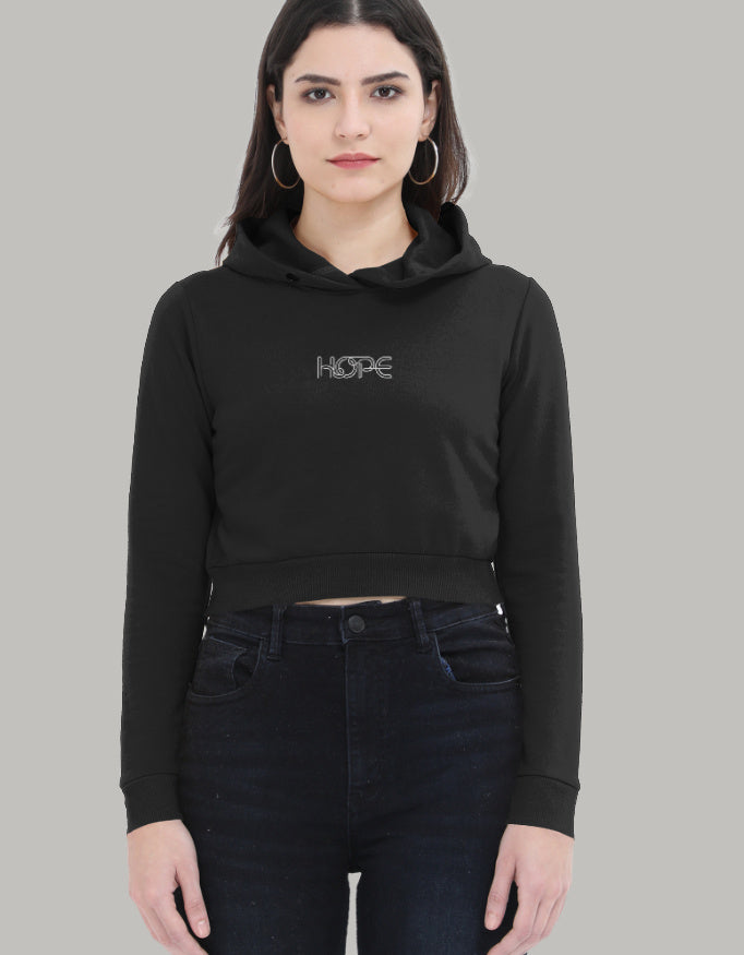 Hope Women's Cropped Hoodie hoodie cotton fabric heavyweight fabric printed design detail view by HAViT Apparel