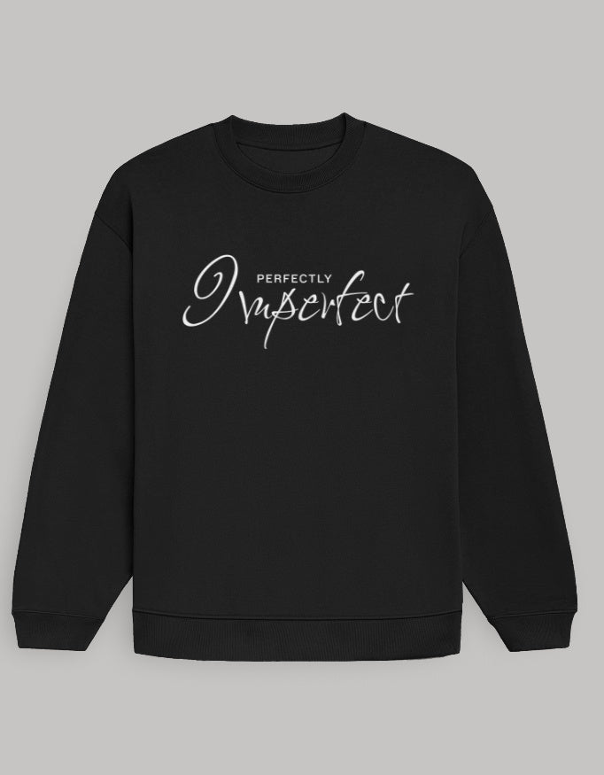 Perfectly Imperfect Graphic Sweatshirt for Men – Relaxed Fit sweatshirt oversized fit cotton fabric heavyweight fabric printed design detail view by HAViT Apparel