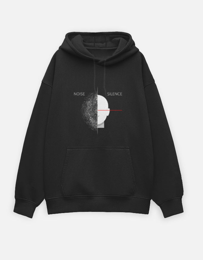 Noise & Silence- Oversized Hoodie hoodie oversized fit cotton fabric heavyweight fabric detail view by HAViT Apparel