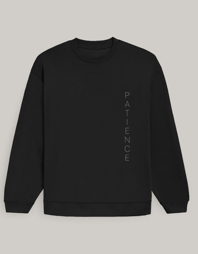 Patience Mode Oversized Sweatshirt sweatshirt oversized fit cotton fabric heavyweight fabric printed design detail view by HAViT Apparel