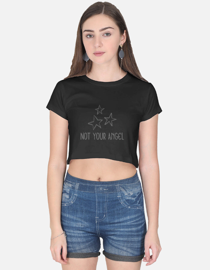 Not Your Angel Crop Top cotton fabric heavyweight fabric detail view by HAViT Apparel