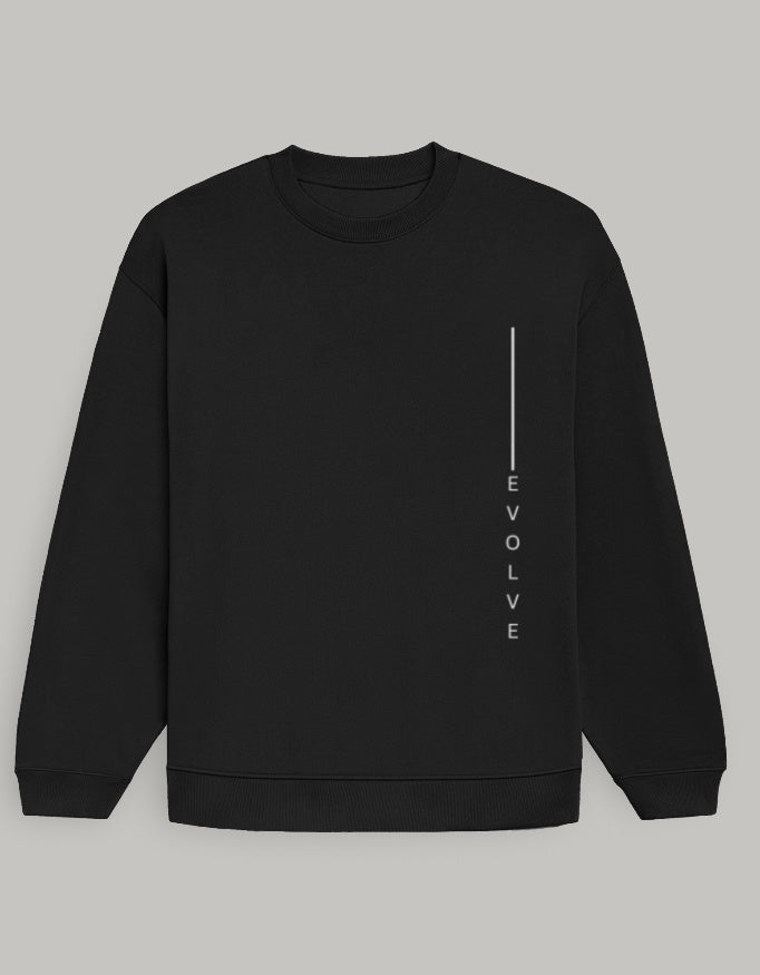 Premium Oversized Sweatshirt with EVOLVE Vertical Design sweatshirt oversized fit cotton fabric heavyweight fabric printed design detail view by HAViT Apparel