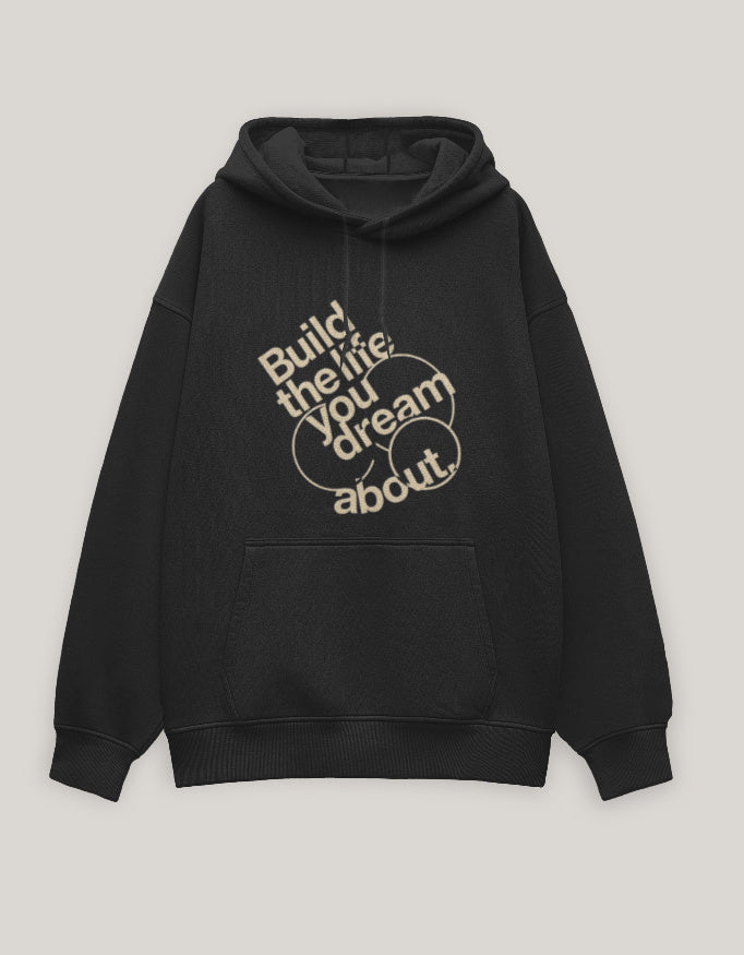 Build The Life You Dream About – Unisex Oversized Hoodie hoodie oversized fit cotton fabric heavyweight fabric detail view by HAViT Apparel
