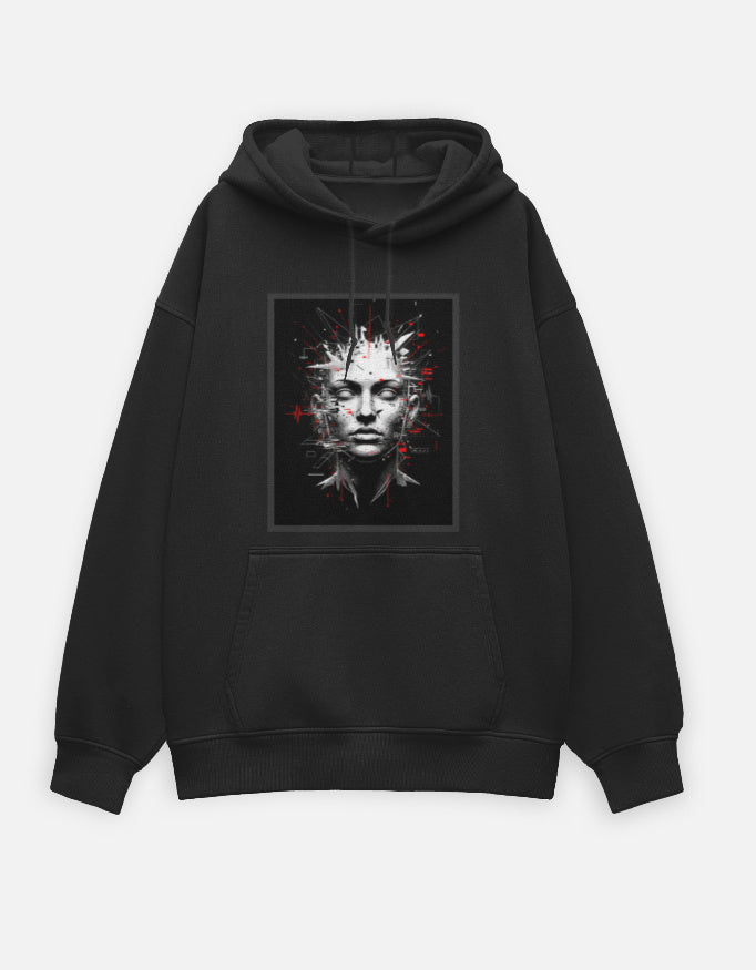 Chaos Signal- Oversized Hoodie hoodie oversized fit cotton fabric heavyweight fabric detail view by HAViT Apparel