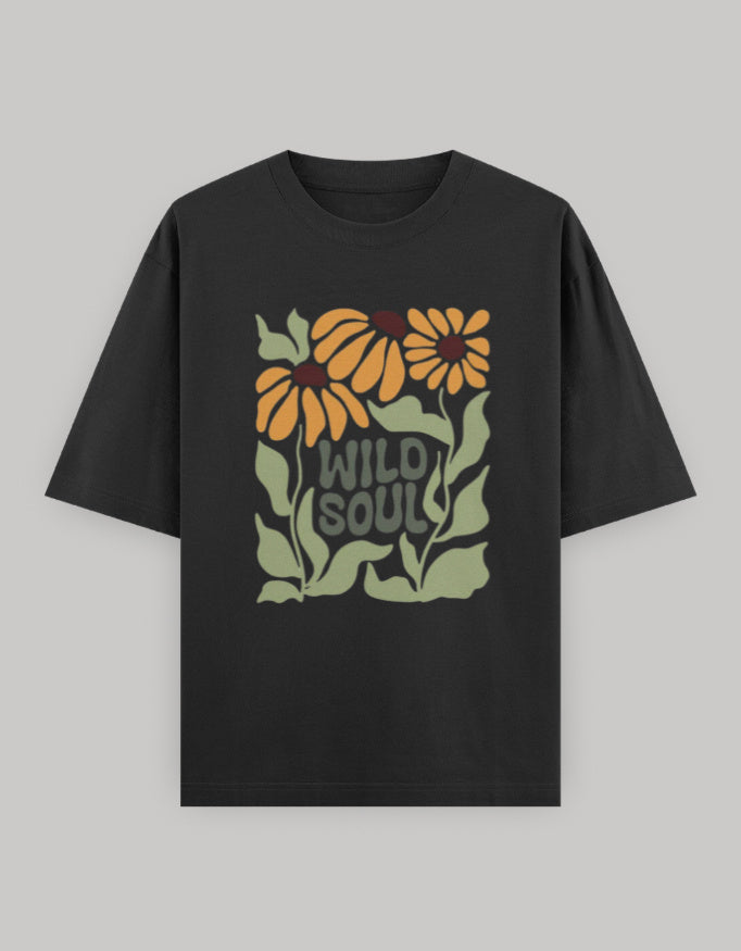 Untamed Soul Oversized Cotton T-Shirt t-shirt oversized fit cotton fabric heavyweight fabric printed design detail view by HAViT Apparel