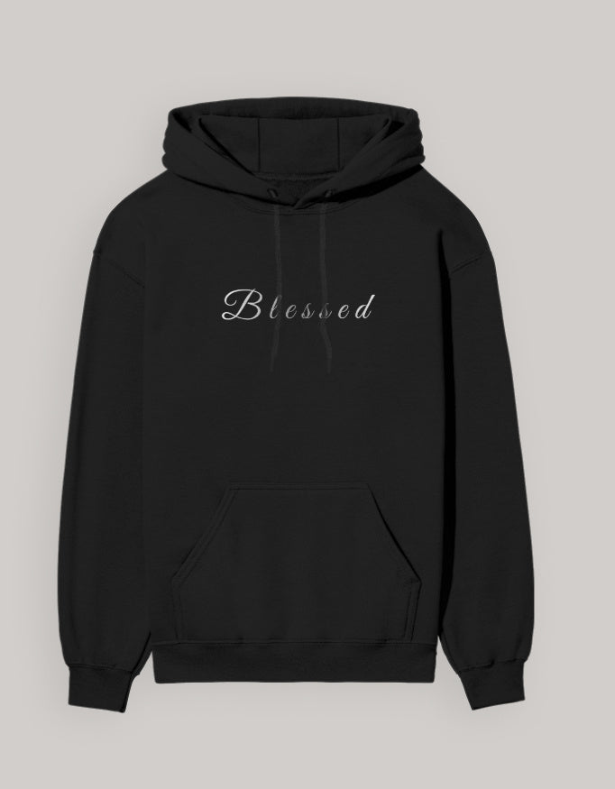 Blessed Hoodie – Minimal Lifestyle Edition hoodie regular fit cotton fabric heavyweight fabric printed design detail view by HAViT Apparel