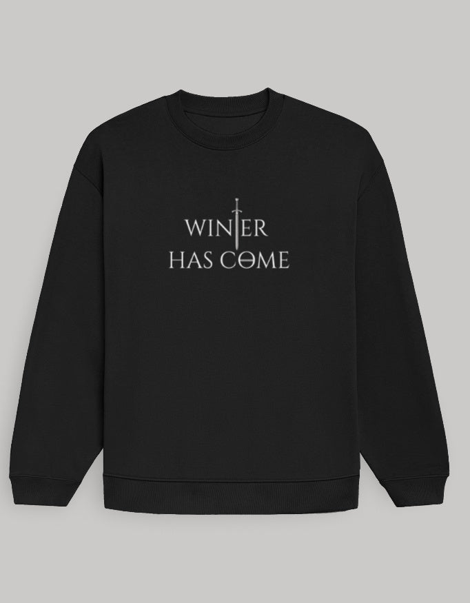 Winter Has Come Women's Oversized Sweatshirt – Cool Winter Graphic sweatshirt oversized fit cotton fabric heavyweight fabric graphic print printed design detail view by HAViT Apparel