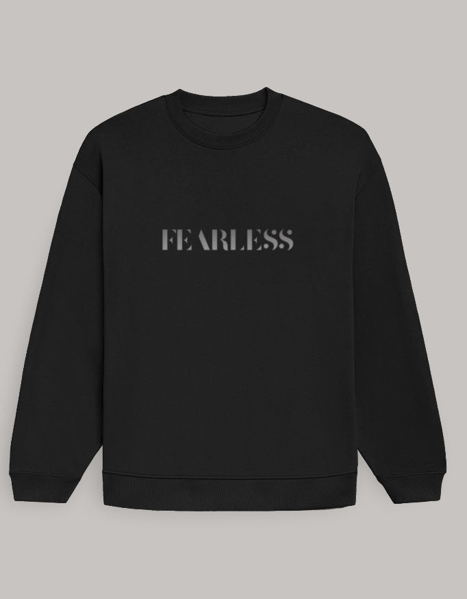 Fearless Graphic Oversized Sweatshirt for Women sweatshirt oversized fit cotton fabric heavyweight fabric printed design detail view by HAViT Apparel