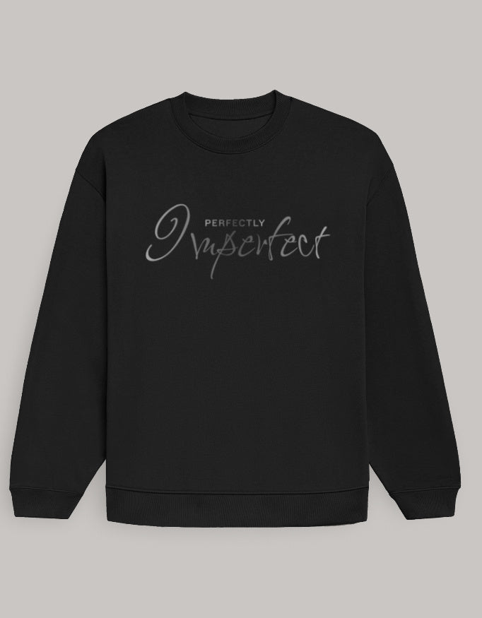 Women’s Oversized Perfectly Imperfect Sweatshirt – Minimal Aesthetic sweatshirt oversized fit cotton fabric heavyweight fabric printed design detail view by HAViT Apparel