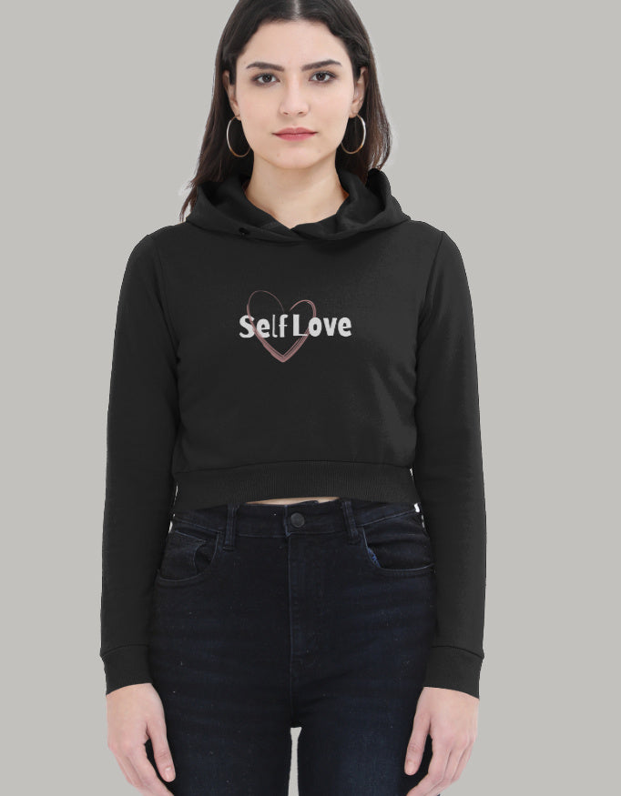 Self Love Cropped Hoodie – Heart Graphic hoodie cotton fabric heavyweight fabric graphic print detail view by HAViT Apparel