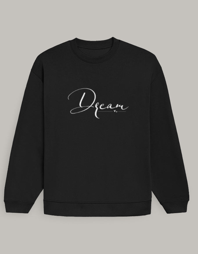 Minimal Oversized Women’s Sweatshirt – Dream Graphic sweatshirt oversized fit cotton fabric heavyweight fabric graphic print printed design detail view by HAViT Apparel