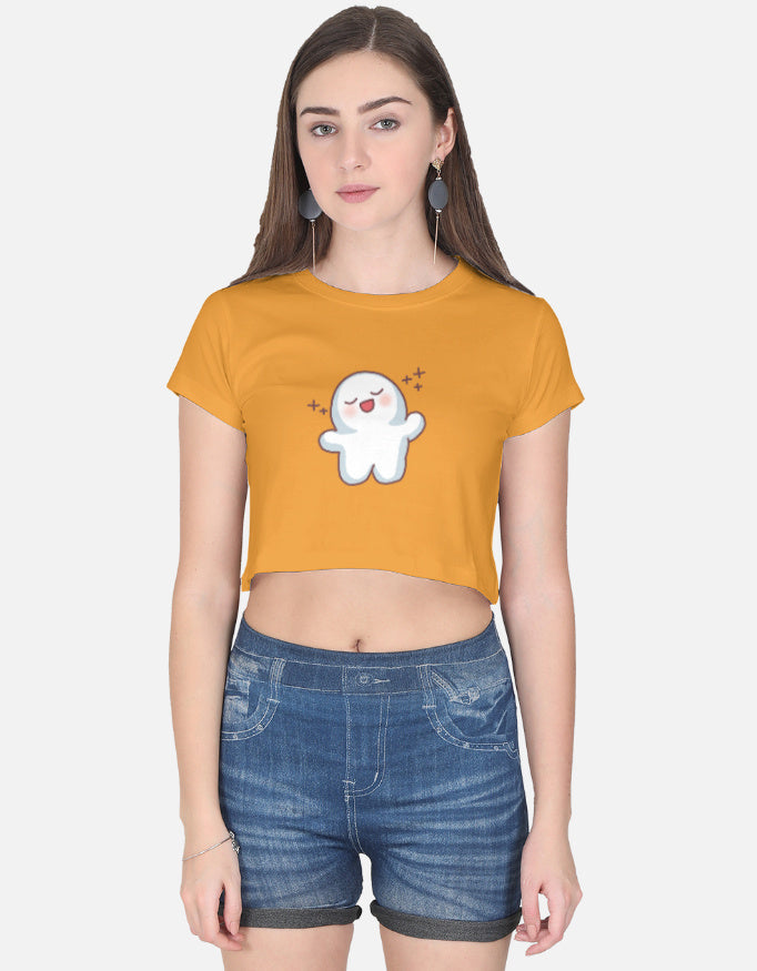 Chill Smiley Crop Top cotton fabric heavyweight fabric detail view by HAViT Apparel