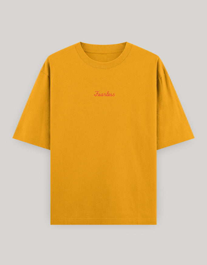 Fearless Attitude Women's Oversized Tee t-shirt oversized fit cotton fabric heavyweight fabric embroidered design detail view by HAViT Apparel