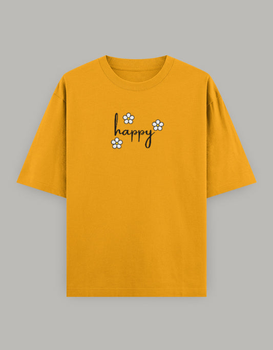Happy Bloom Oversized Cotton Tee t-shirt oversized fit cotton fabric heavyweight fabric printed design detail view by HAViT Apparel