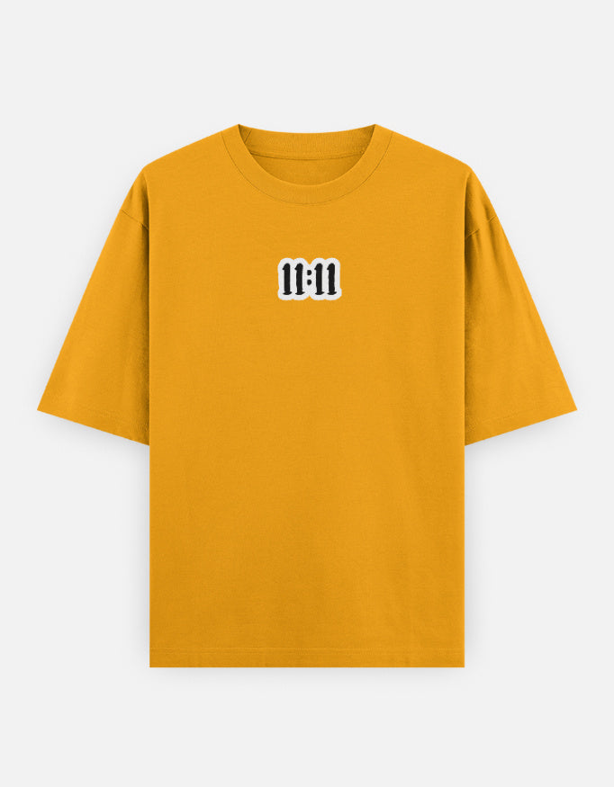 11:11 Wishmark Oversized Women’s T-Shirt jacket oversized fit cotton fabric heavyweight fabric embroidered design detail view by HAViT Apparel