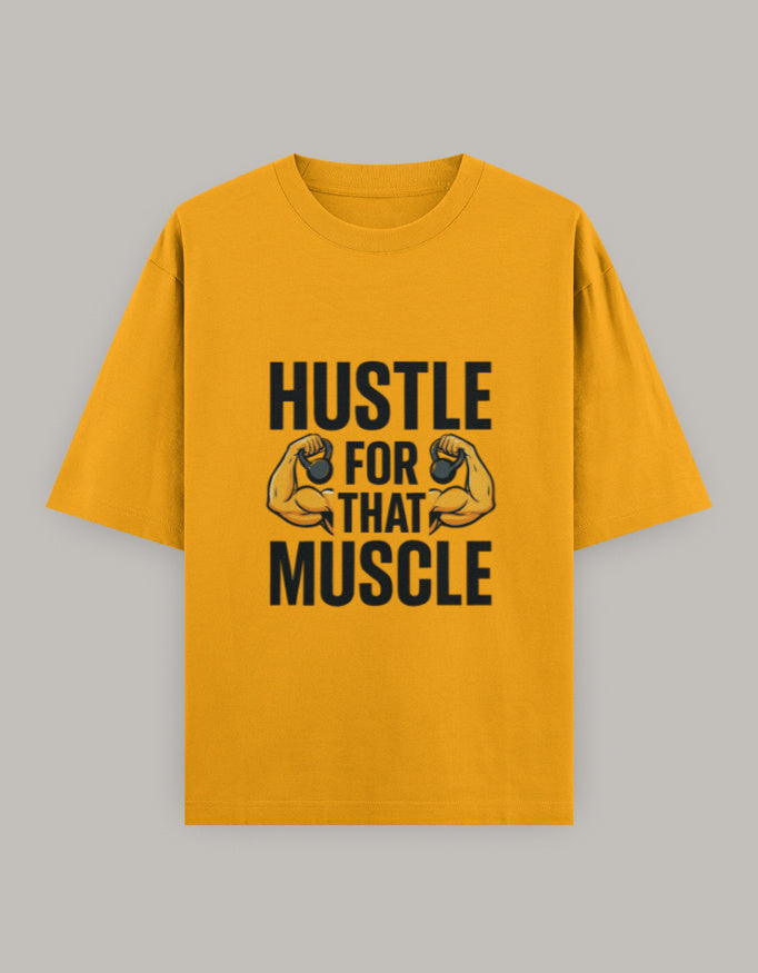 Muscle Hustle Oversize Tee oversized fit printed design detail view by HAViT Apparel