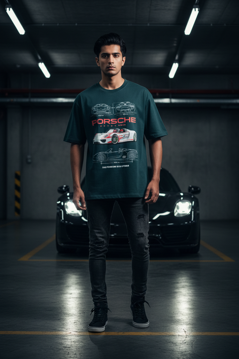 Porsche 918 Spyder – Hybrid Hypercar Blueprint Oversized T-Shirt