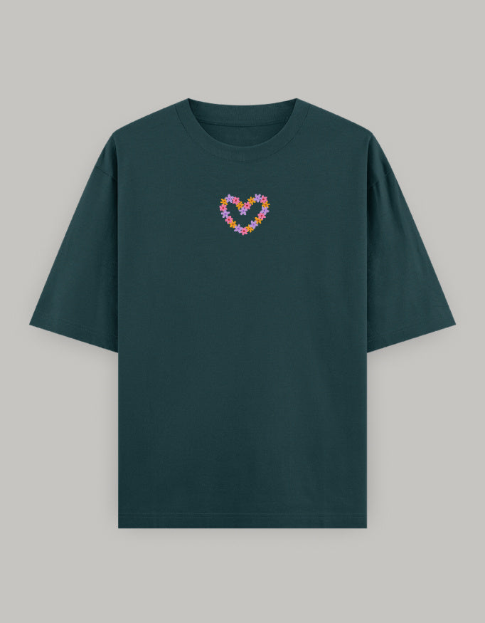Floral Heart Statement Oversized T-Shirt t-shirt oversized fit cotton fabric heavyweight fabric embroidered design detail view by HAViT Apparel