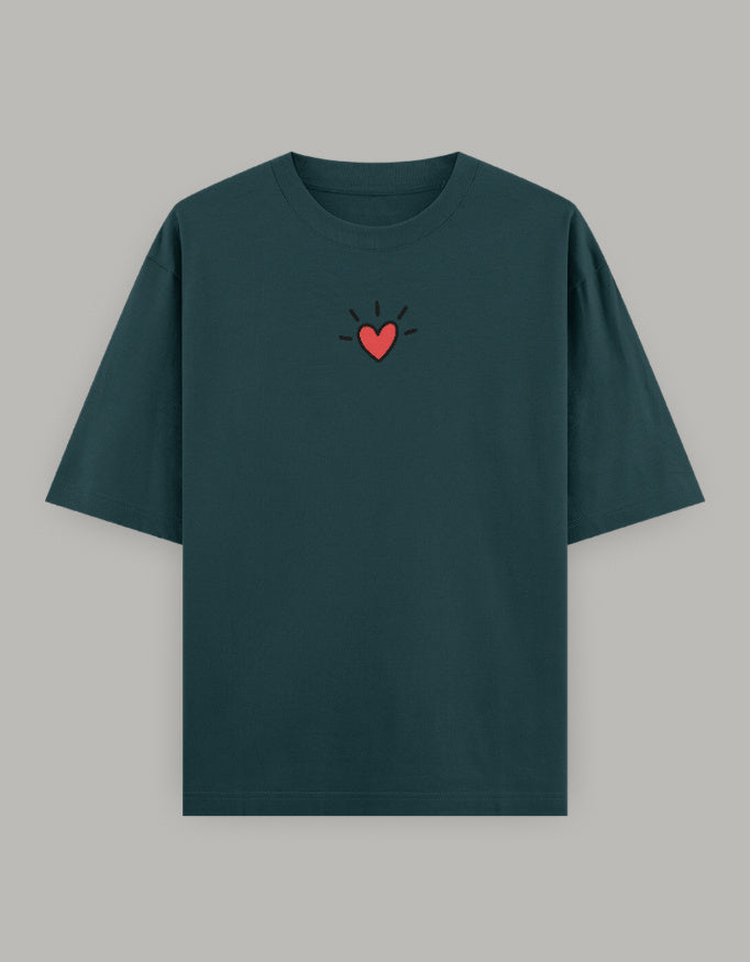 Pure Heart Embroidered Oversized Tee t-shirt oversized fit cotton fabric heavyweight fabric embroidered design detail view by HAViT Apparel