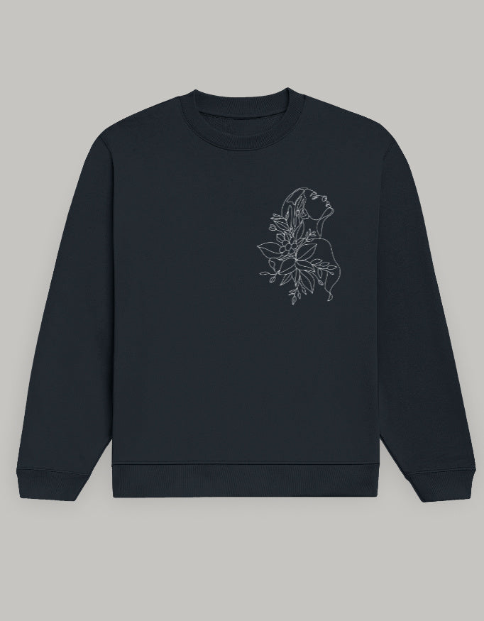 Aesthetic Line Art Women’s Sweatshirt – Floral Outline Design sweatshirt regular fit cotton fabric heavyweight fabric detail view by HAViT Apparel