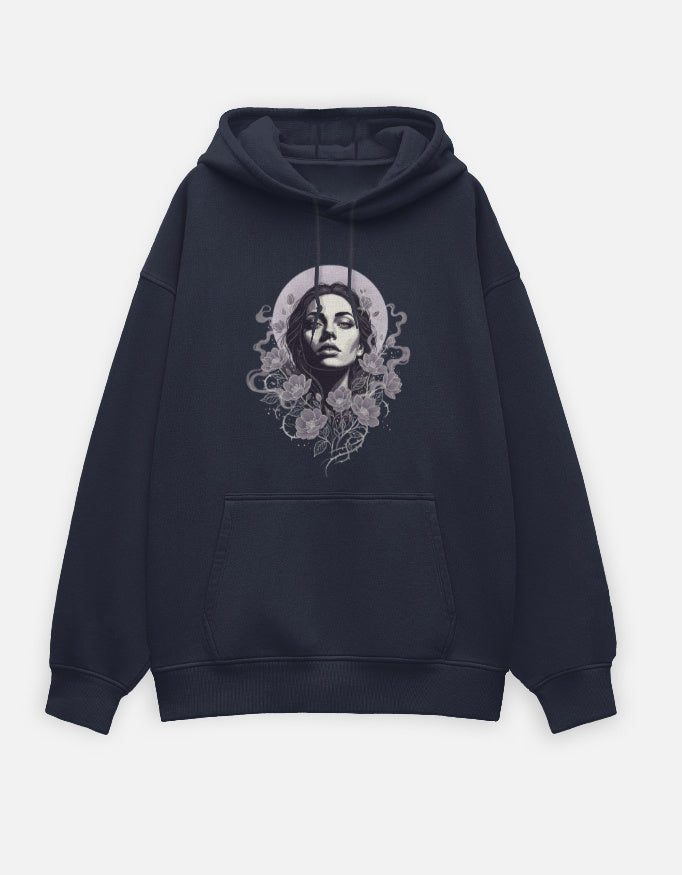 Dark Floral Oversized Hoodie hoodie oversized fit cotton fabric heavyweight fabric detail view by HAViT Apparel