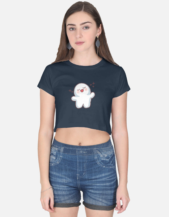 Chill Smiley Crop Top cotton fabric heavyweight fabric detail view by HAViT Apparel