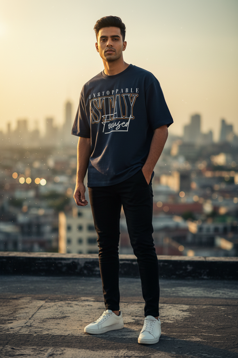 Unstoppable Stay Focused – Oversized Motivational T-Shirt