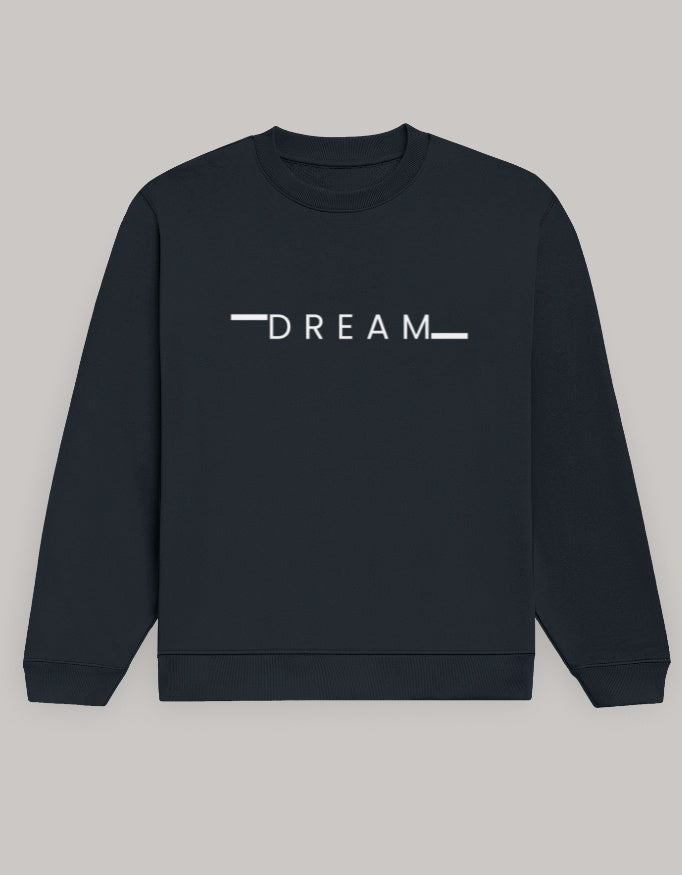 Men’s DREAM Text Sweatshirt – Cozy Casual Wear sweatshirt regular fit cotton fabric heavyweight fabric printed design detail view by HAViT Apparel