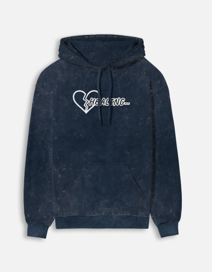 Healing- Women's Acid Wash Heavy Hoodie hoodie oversized fit acid washed heavyweight fabric detail view by HAViT Apparel