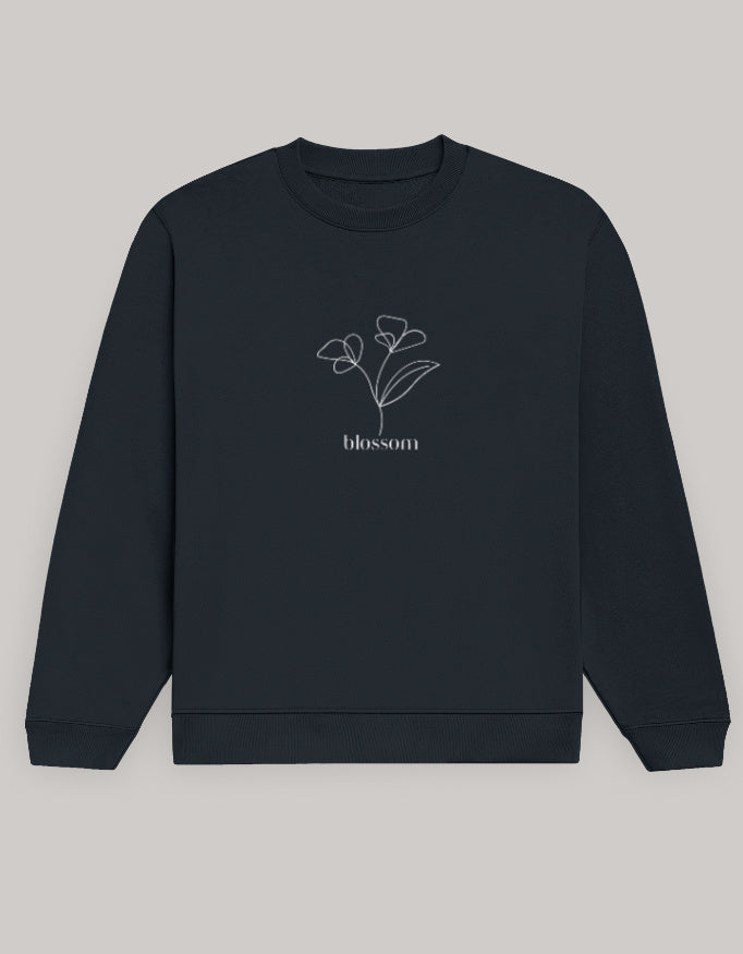 Women’s Regular Fit Sweatshirt with Blossom Floral Graphic sweatshirt regular fit cotton fabric heavyweight fabric printed design detail view by HAViT Apparel