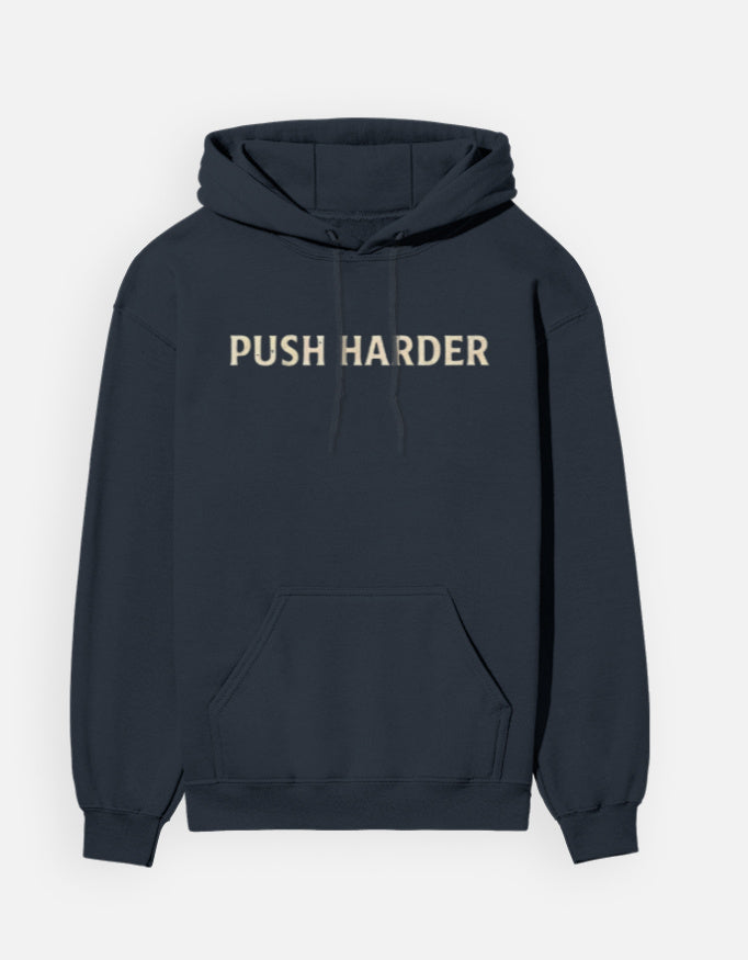 Push Harder- Hoodie sweatshirt regular fit cotton fabric heavyweight fabric detail view by HAViT Apparel