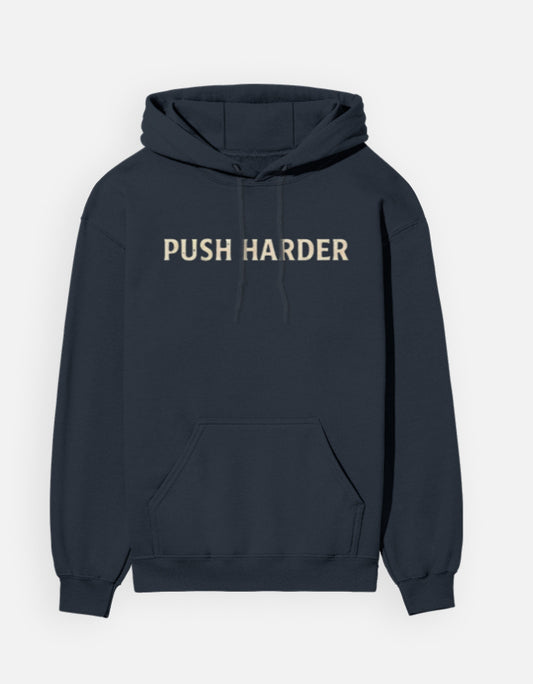Push Harder- Hoodie sweatshirt regular fit cotton fabric heavyweight fabric detail view by HAViT Apparel