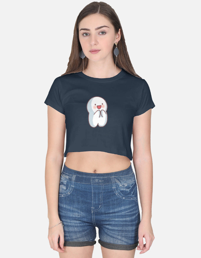 Groovy Smiley Crop Top cotton fabric heavyweight fabric detail view by HAViT Apparel